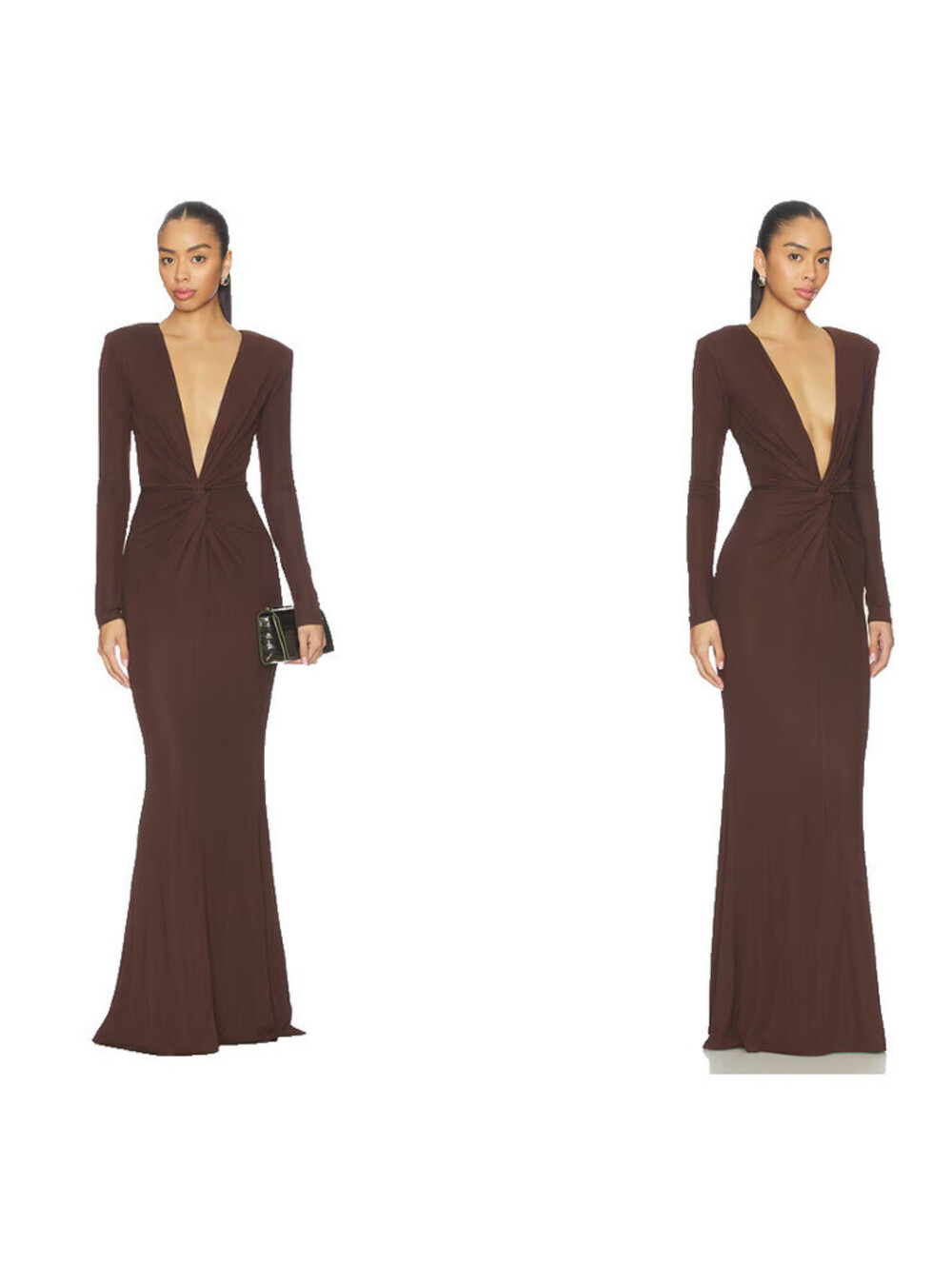Michael Costello X REVOLVE Acqua Gown brown open back long sleeve SZ L NWT $339